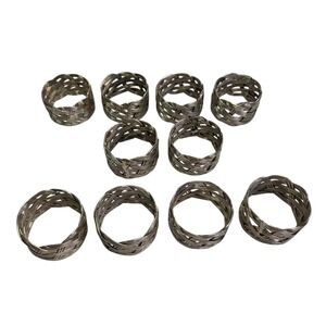 Napkin Rings Set of 10 Metal Woven Braided Holders Silver Tone Dinner Luncheon
